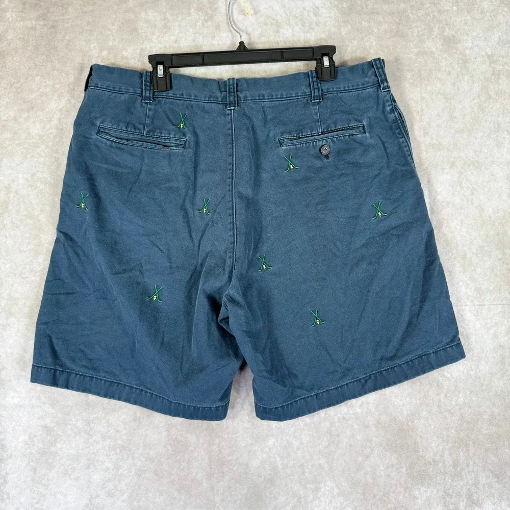 J.Crew Chino Shorts Mens 38 Navy‎ Blue Embroidered Golf Club Motif Cotton Twill